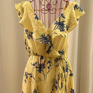 Socialite Yellow Ruffle Print Wrap Midi Dress